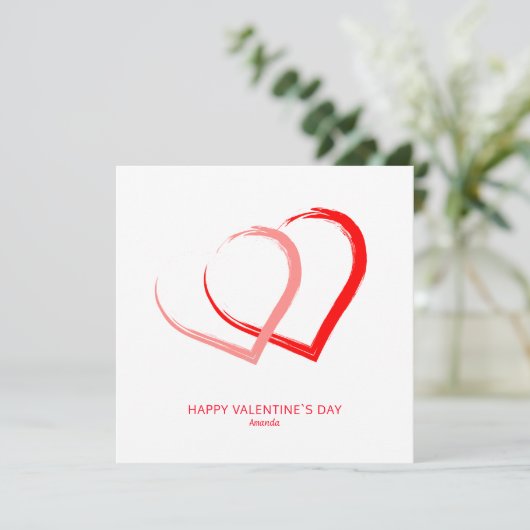 Cartes Pour Fêtes Annuelles Simple rose Coeurs rouges Valentine´s day Moderne (Debout devant)