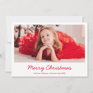 Cartes Pour Fêtes Annuelles Simple Rouge Élégant Photo Noël Moderne