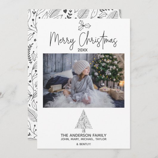 Cartes Pour Fêtes Annuelles Simple rustique arbre de bois photo Joyeux Noël (Devant / Derrière)