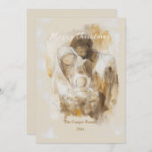 Cartes Pour Fêtes Annuelles Simple scène de nativité aquarelle (Devant / Derrière)