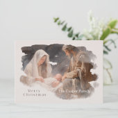 Cartes Pour Fêtes Annuelles Simple scène de nativité aquarelle (Debout devant)