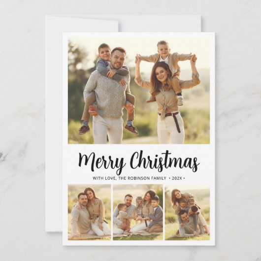 Cartes Pour Fêtes Annuelles Simple Script Botanique 4 Multi Photo Noël (Devant)