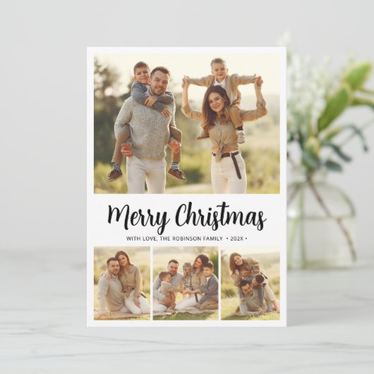 Cartes Pour Fêtes Annuelles Simple Script Botanique 4 Multi Photo Noël (Debout devant)