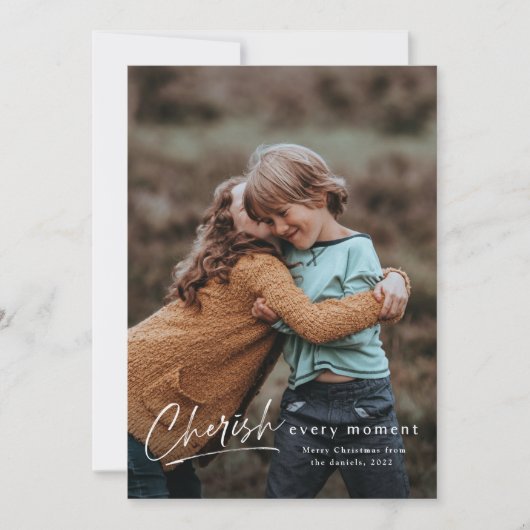 Cartes Pour Fêtes Annuelles Simple Script Cherish Chaque instant Photo Noël (Devant)