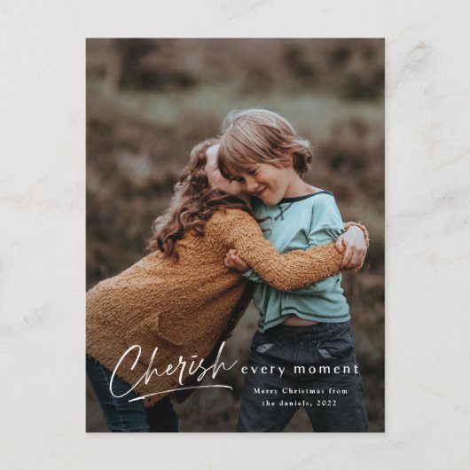 Cartes Pour Fêtes Annuelles Simple Script Cherish Chaque instant Photo Noël (Devant)