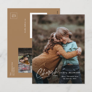Cartes Pour Fêtes Annuelles Simple Script Chérissez Chaque Moment Photo Noël