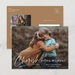 Cartes Pour Fêtes Annuelles Simple Script Chérissez Chaque Moment Photo Noël