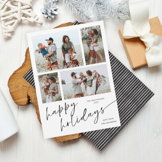 Cartes Pour Fêtes Annuelles Simple Script Collage 4 Photos Joyeuses Fêtes