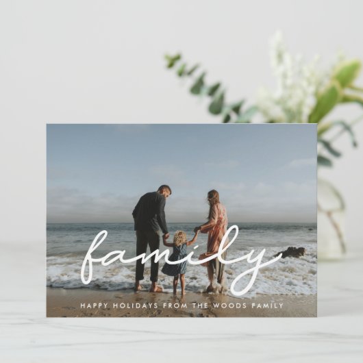 Cartes Pour Fêtes Annuelles Simple Script Family Photo Noël (Debout devant)