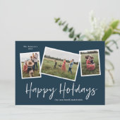 Cartes Pour Fêtes Annuelles Simple Script Happy Holidays 3 Photo Collage (Debout devant)