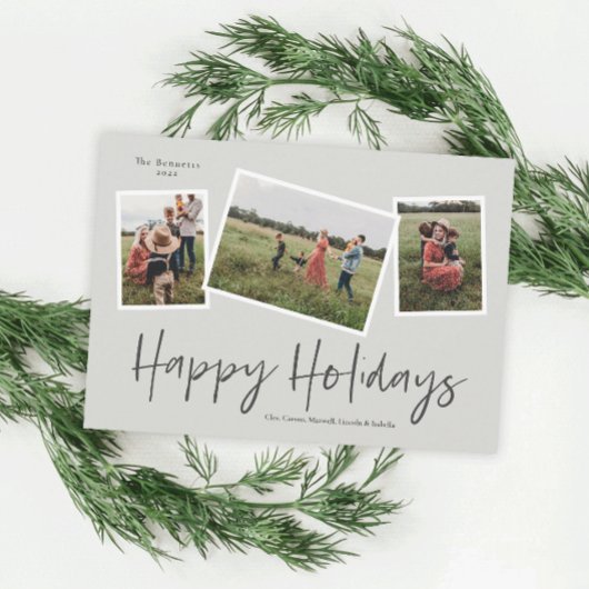 Cartes Pour Fêtes Annuelles Simple Script Happy Holidays 3 Photo Collage