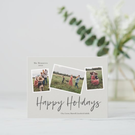 Cartes Pour Fêtes Annuelles Simple Script Happy Holidays 3 Photo Collage (Debout devant)
