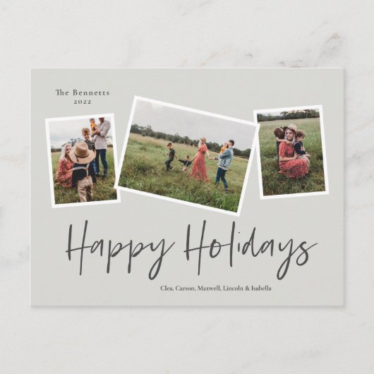 Cartes Pour Fêtes Annuelles Simple Script Happy Holidays 3 Photo Collage (Devant)
