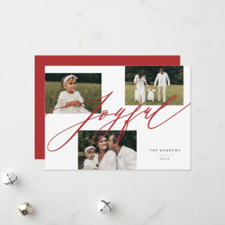 Cartes Pour Fêtes Annuelles Simple Script Joyeux Message Photo Rouge