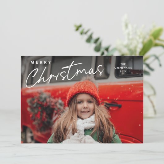 Cartes Pour Fêtes Annuelles Simple Script Joyeux Noël 3 Photo (Debout devant)