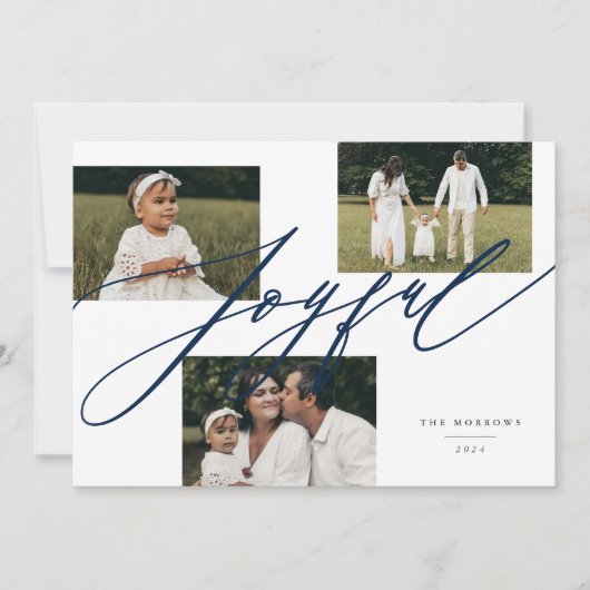 Cartes Pour Fêtes Annuelles Simple Script Joyeux Salutation Photo Bleu (Devant)