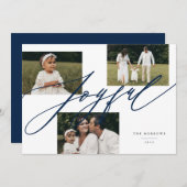 Cartes Pour Fêtes Annuelles Simple Script Joyeux Salutation Photo Bleu (Devant / Derrière)