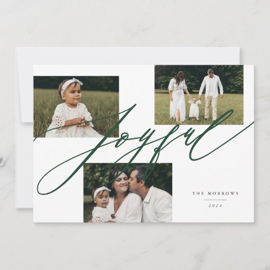 Cartes Pour Fêtes Annuelles Simple Script Joyeux Salutation photo verte (Devant)