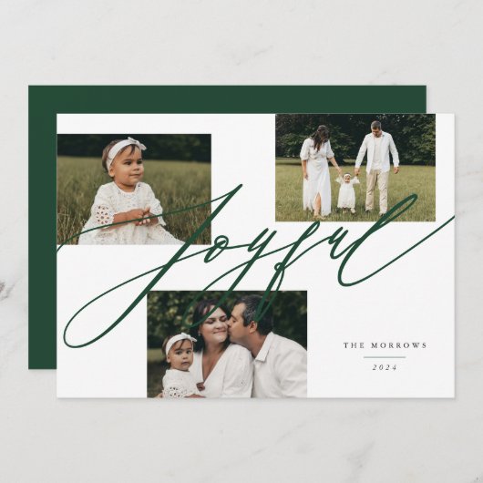 Cartes Pour Fêtes Annuelles Simple Script Joyeux Salutation photo verte (Devant / Derrière)