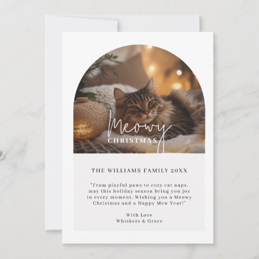 Cartes Pour Fêtes Annuelles Simple Script Meowy Arch Photo Chat (Devant)