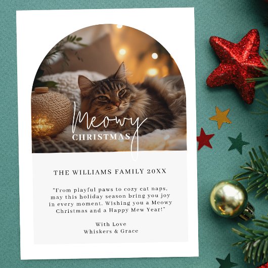 Cartes Pour Fêtes Annuelles Simple Script Meowy Arch Photo Chat