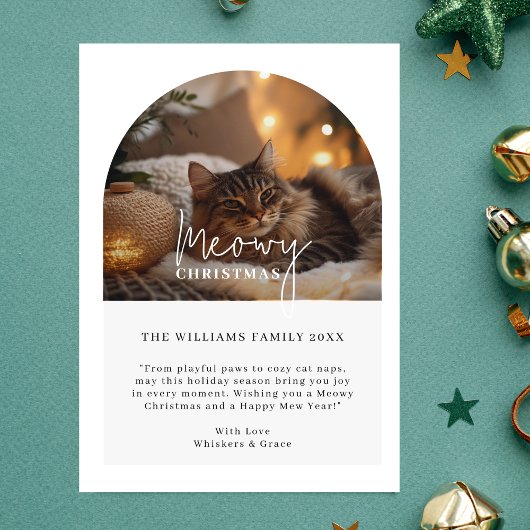 Cartes Pour Fêtes Annuelles Simple Script Meowy Arch Photo Chat