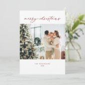 Cartes Pour Fêtes Annuelles Simple Script Rouge Blanc Joyeux Noël Photo (Debout devant)