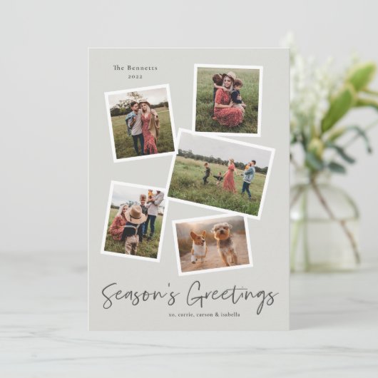 Cartes Pour Fêtes Annuelles Simple Script Vœux de saison 5 Photo Collage (Debout devant)