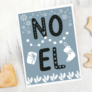 Cartes Pour Fêtes Annuelles Simple typographie NOEL Bleu Poussiéreux Noël