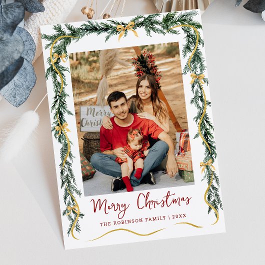 Cartes Pour Fêtes Annuelles Simple Végétal Rubans Dorés Joyeux Noël 1 Photo