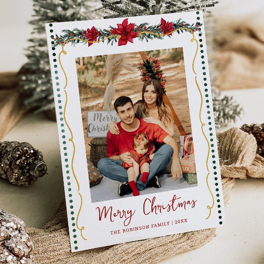 Cartes Pour Fêtes Annuelles Simple verdure Poinsettia Joyeux Noël 1 Photo