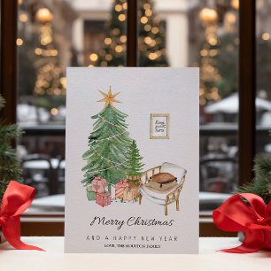 Cartes Pour Fêtes Annuelles Simple Vert Cosy Arbre de Noël Appartement