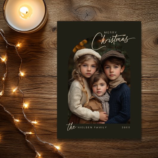 Cartes Pour Fêtes Annuelles Simple vert Joyeux Noël Script Photo