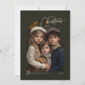 Cartes Pour Fêtes Annuelles Simple vert Joyeux Noël Script Photo (Devant)