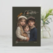 Cartes Pour Fêtes Annuelles Simple vert Joyeux Noël Script Photo (Debout devant)