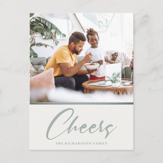 Cartes Pour Fêtes Annuelles Simple Vert Sage Foncé de Noël Photo Joie (Devant)