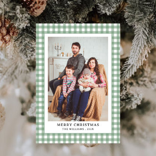 Cartes Pour Fêtes Annuelles Simple Vintage Vert En vichy Plaid Photo Noël