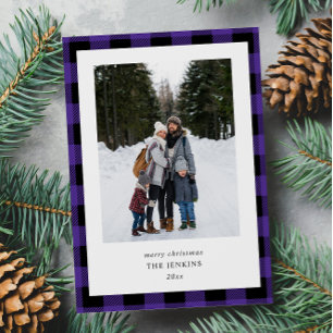 Cartes Pour Fêtes Annuelles Simple violet noir Plaid 2 Photos Noël