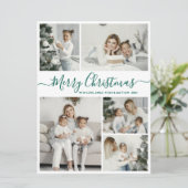 Cartes Pour Fêtes Annuelles Simple White Green 5 Photo Collage Noël (Debout devant)