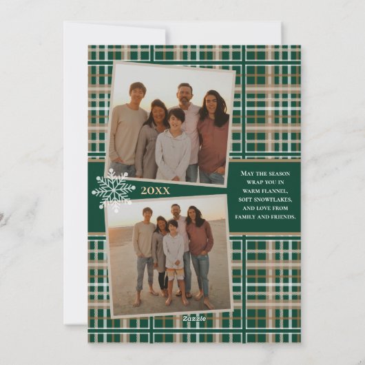 Cartes Pour Fêtes Annuelles Simplement Élégant Green Plaid Snowflakes Noël (Dos)
