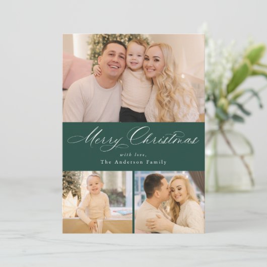 Cartes Pour Fêtes Annuelles Simplement élégant Joyeux Noël Vert 4 Photo (Debout devant)