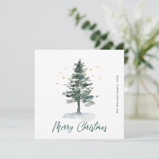 Cartes Pour Fêtes Annuelles Simplement élégant Pine Tree Noël Salutation (Debout devant)