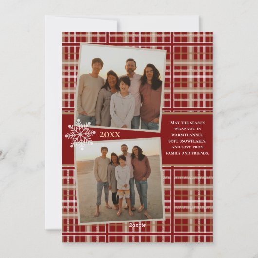 Cartes Pour Fêtes Annuelles Simplement Élégant Rouge Plaid Snowflakes Cosy Noë (Dos)
