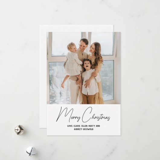 Cartes Pour Fêtes Annuelles Simplement Moderne Joyeux Noël Script Vertical (Devant/Arrière en situation)