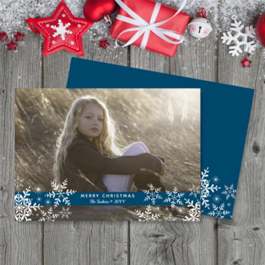 Cartes Pour Fêtes Annuelles Simples Élégants Snowflakes Bleu Photo Noël
