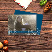 Cartes Pour Fêtes Annuelles Simples Élégants Snowflakes Bleu Photo Noël