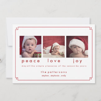 Cartes Pour Fêtes Annuelles Simplicité en Red Peace Love Joy 3 Photo Holiday
