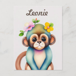 Cartes Pour Fêtes Annuelles singe mignon, peinture à l'aquarelle