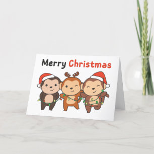 Cartes Pour Fêtes Annuelles Singe Noël Animaux Singes Joyeux Noël H