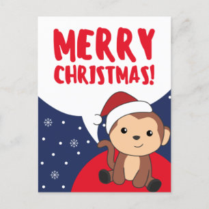 Cartes Pour Fêtes Annuelles Singe Noël Neige Hiver Animaux Singes Vacances